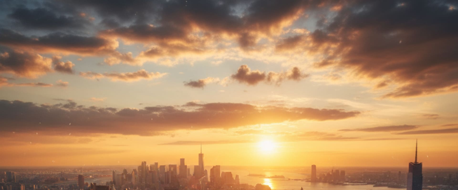 Stunning view of the New York City skyline at sunset, providing a beautiful backdrop for quality hardwood flooring.