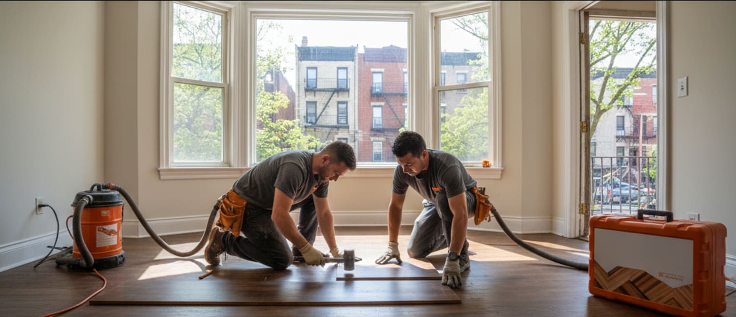 Beautiful new hardwood floor installation in a bright Bronx home