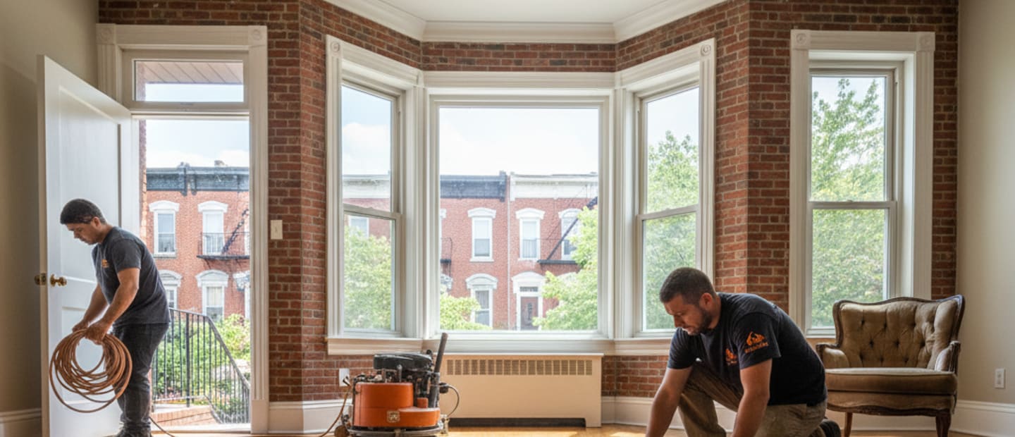 Pristine, gleaming hardwood floor in a sunlit Queens home after professional maintenance.