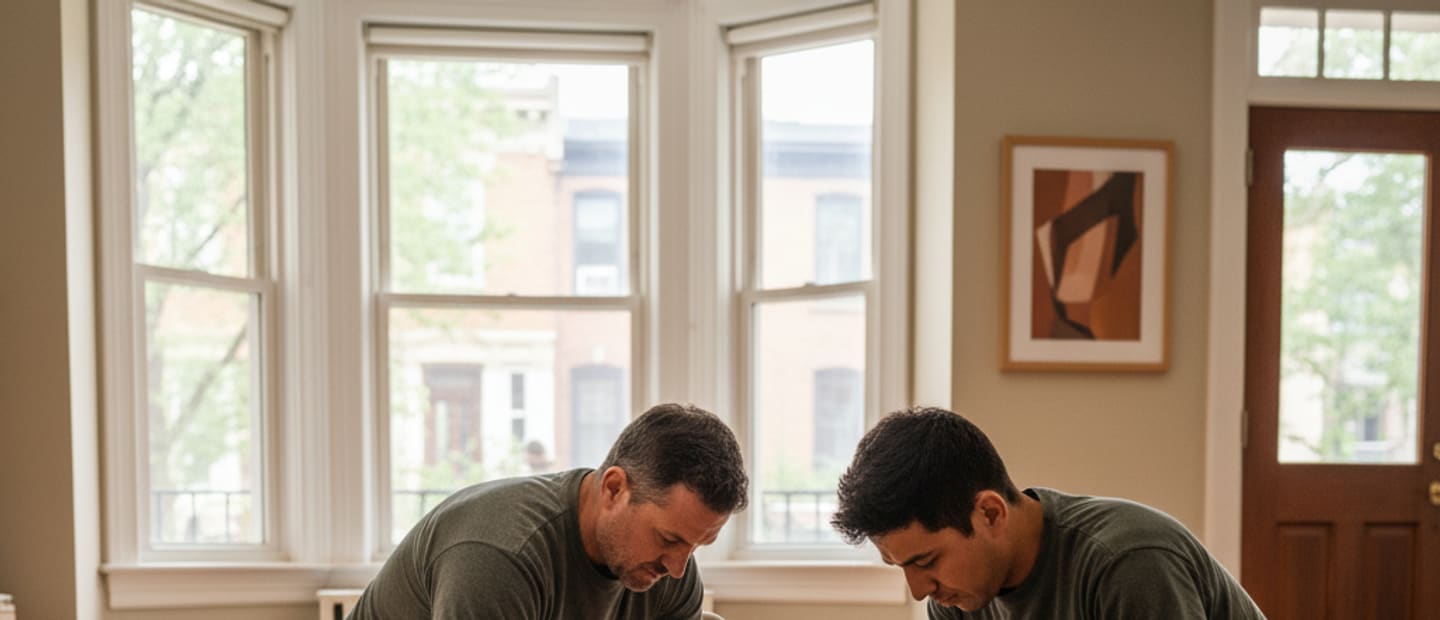 Expert craftsman repairing hardwood floor in a Queens home